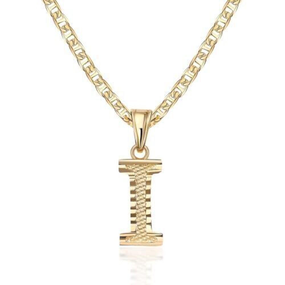 6195 18K Gold Plated Initial Necklace with Diamond Cut Initial,18" Chain